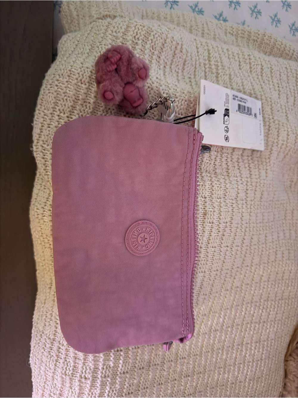 Kipling Creativity Cosmo Pink-large Zip Pouch with Plush Monkey Charm